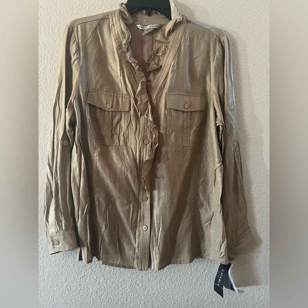 NWT Peter Nygard shimmer ruffle long sleeve blouse